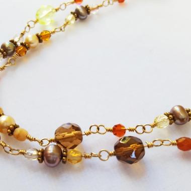 Beaded Chain, Gold Filled, Autumn Colors