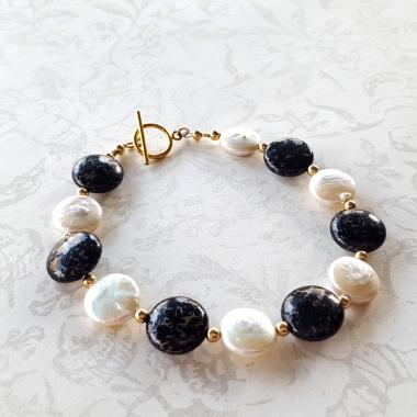 Coin Pearl and Pyrite Bracelet