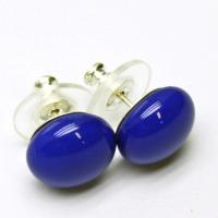 Navy Blue Stud Earrings, Sterling Silver Post, Fused Glass