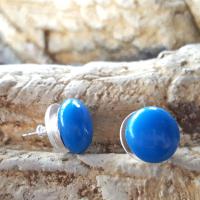 Sky Blue Stud Earrings, Sterling Silver Posts, Fused Glass 