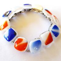 Red White and Blue Link Bracelet, Fused Glass