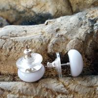 White Stud Earrings, Sterling Silver Posts, Fused Glass 