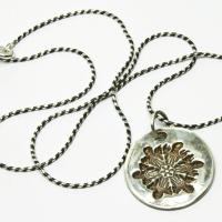 Snowflake Necklace, Sterling Silver, Two Toned Snake Chain