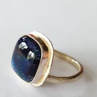 Sterling Silver Ring, Dichroic Glass, Wrap Around Design, Adjustable
