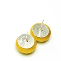 Yellow Stud Earrings, Sterling Silver Posts, Fused Glass