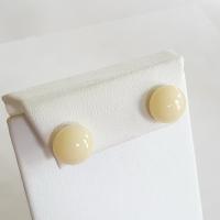 Ivory Stud Earrings, Sterling Silver Posts, Fused Glass