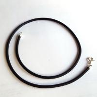 Black Rubber Cord Necklace, 3mm, Interchangeable, Sterling Silver Clasp, 16", 18", 20", 22", 24"