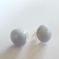 Grey Post Earrings, Sterling Silver Posts, Fused Glass
