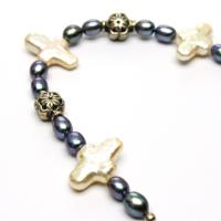 Freshwater Pearl Bracelet, Cross & Flower, OOAK, large