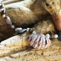 Pink Zebra Jasper Necklace,  shell pendant