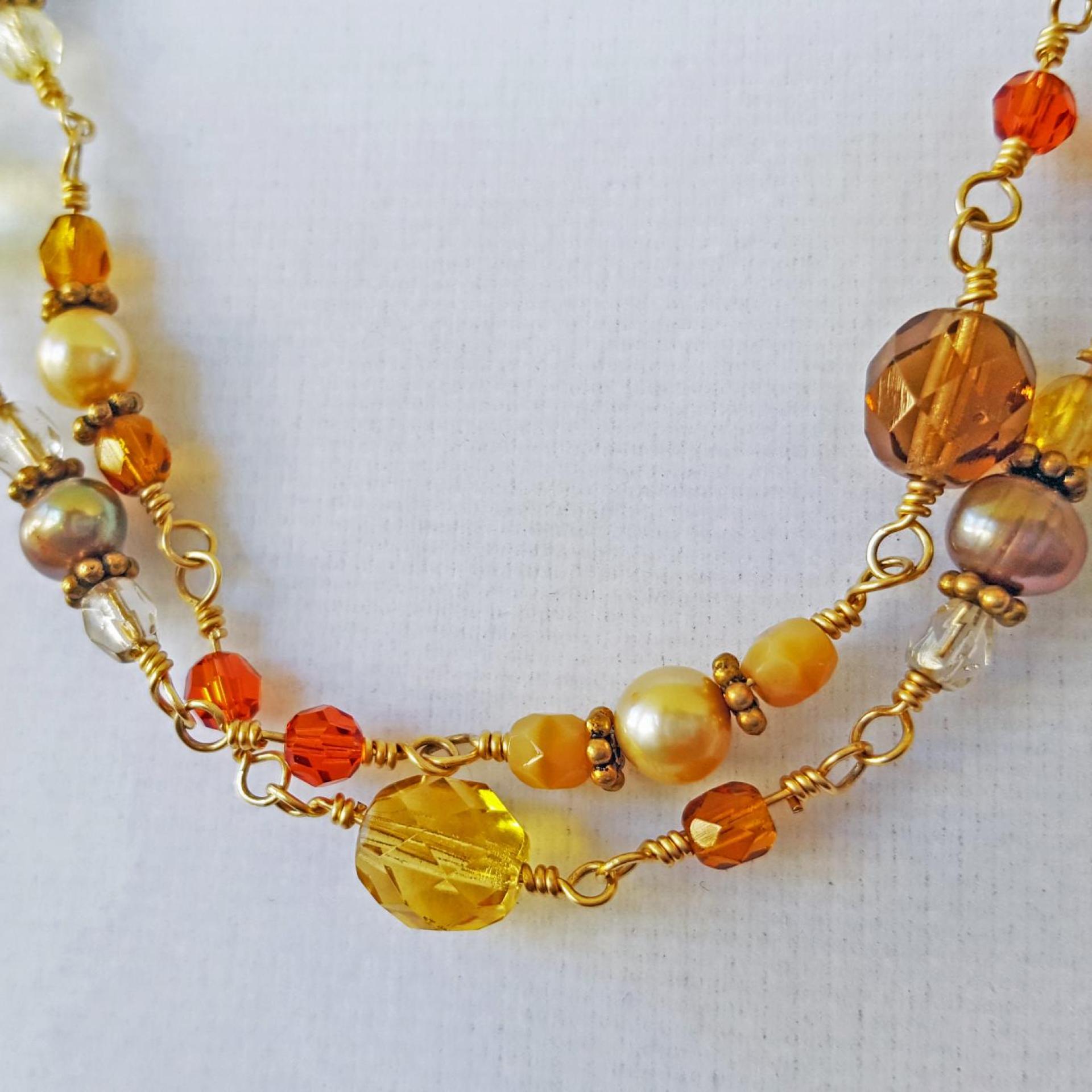 Beaded Chain, Gold Filled, Autumn Colors