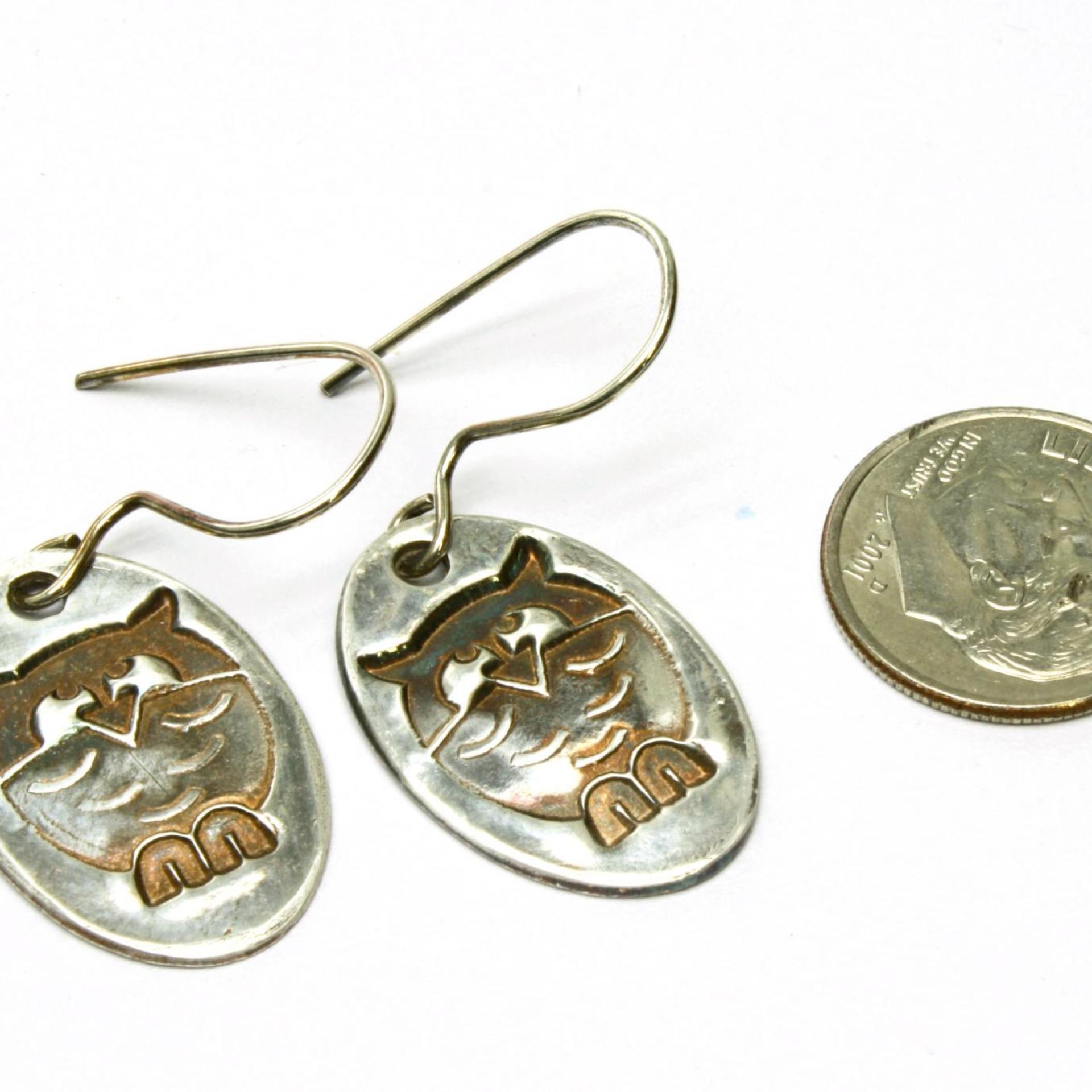 Owl Earrings, Fine Silver, Sterling Silver Ear Wires