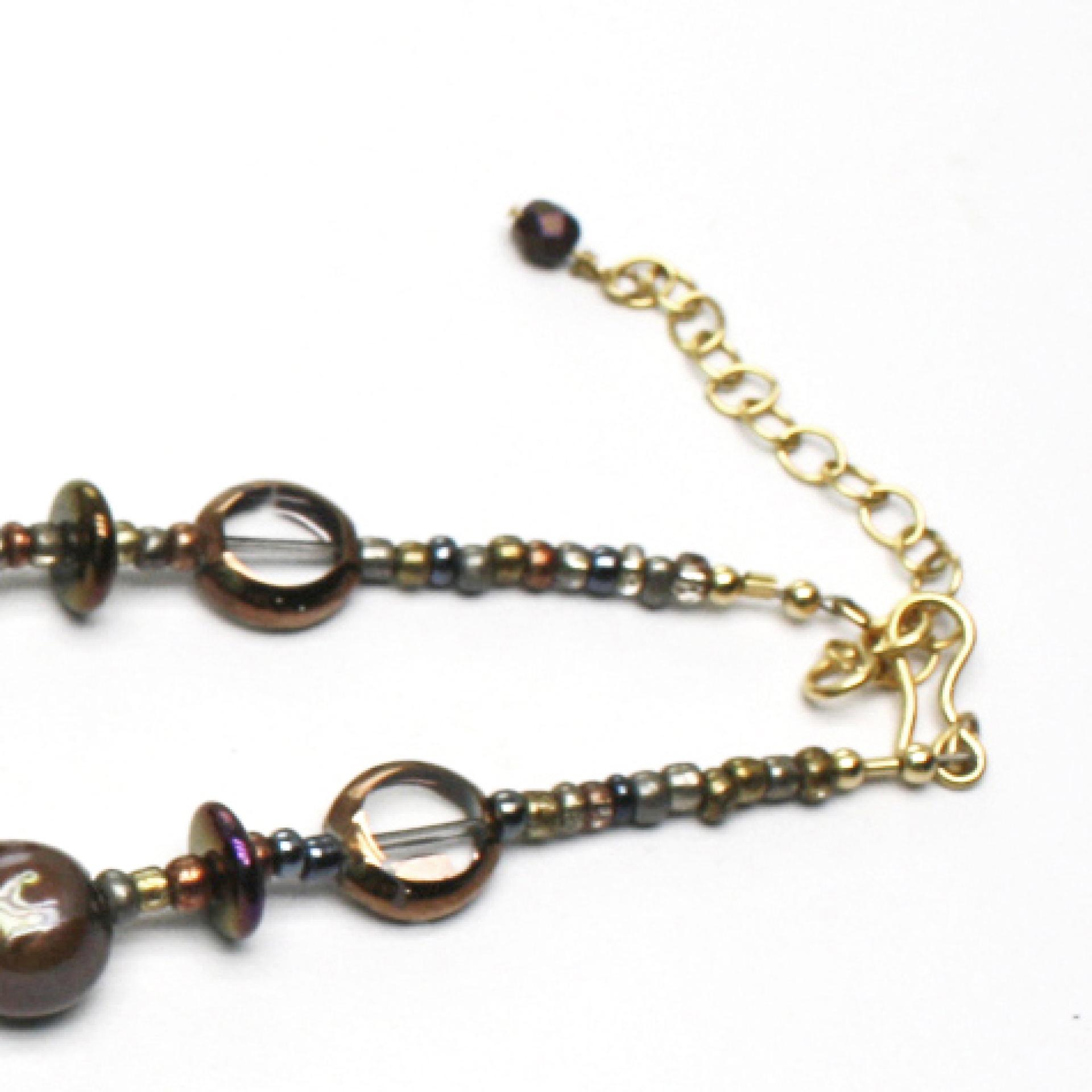 Blue and Brown Necklace, Chocolate Pearls