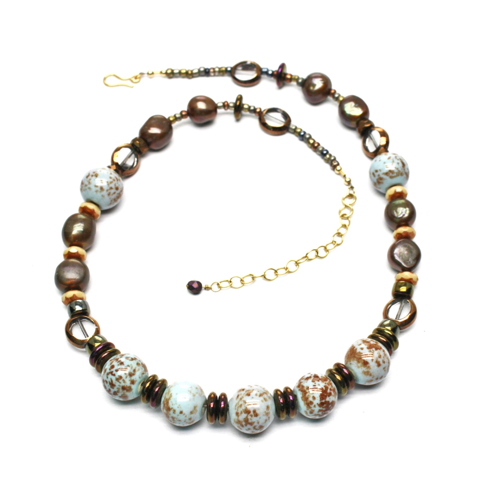 Blue and Brown Necklace, Chocolate Pearls