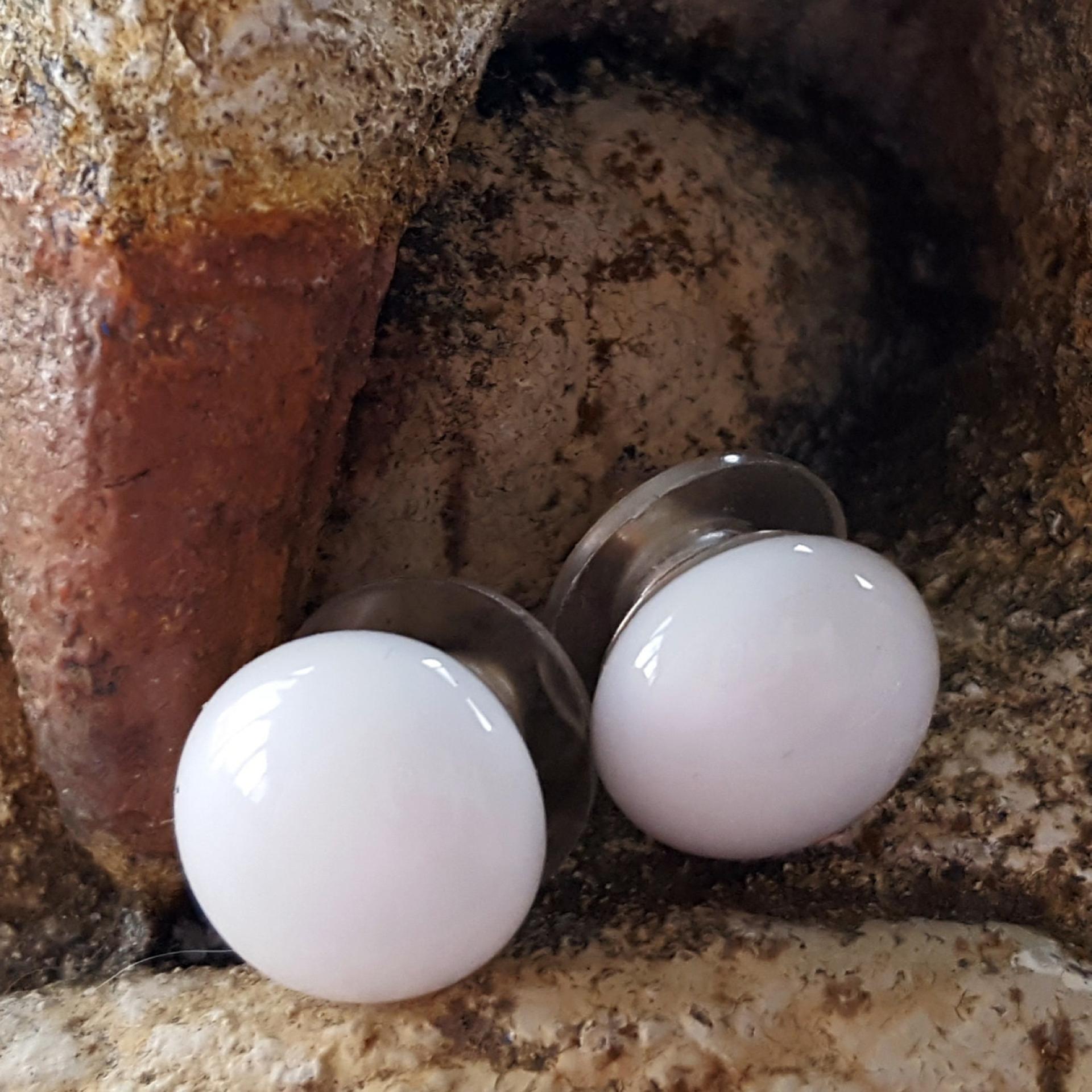 White Stud Earrings, Sterling Silver Posts, Fused Glass 