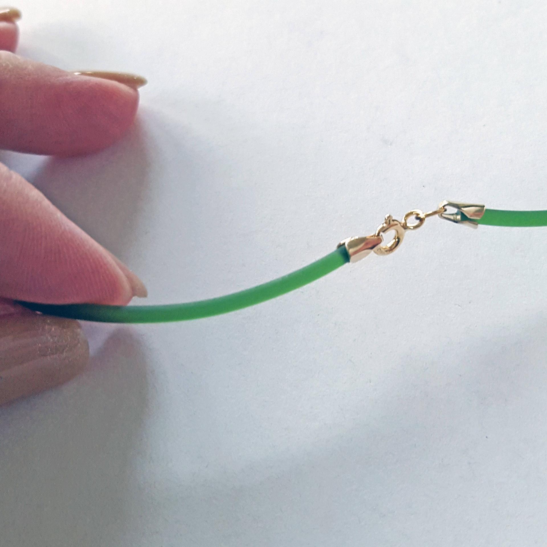 Green Rubber Cord Necklace, 2mm, Gold Filled Clasp, Interchangeable, 16", 18", 20", 22", 24"