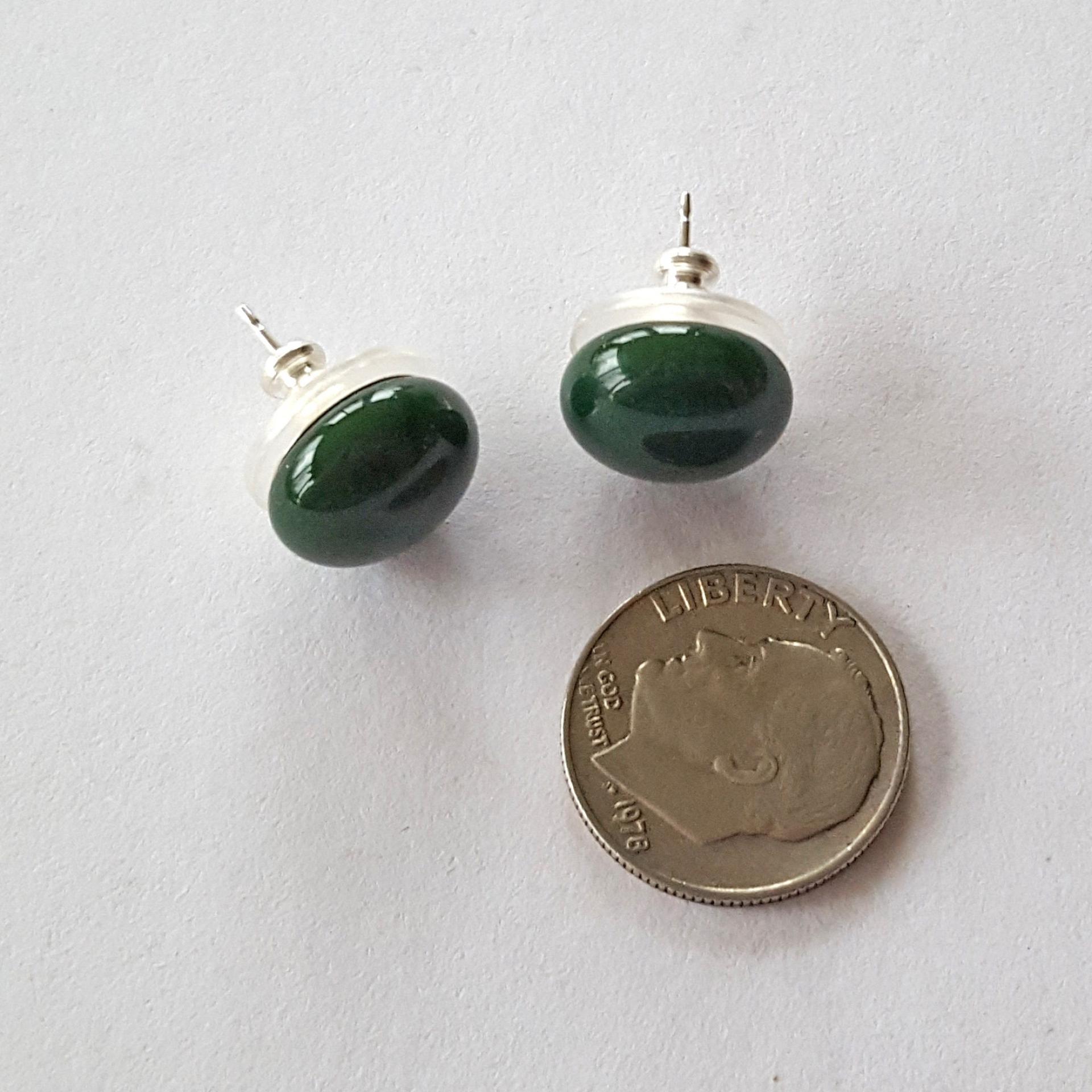 Green Stud Earrings, Fused Glass, Sterling Silver Posts