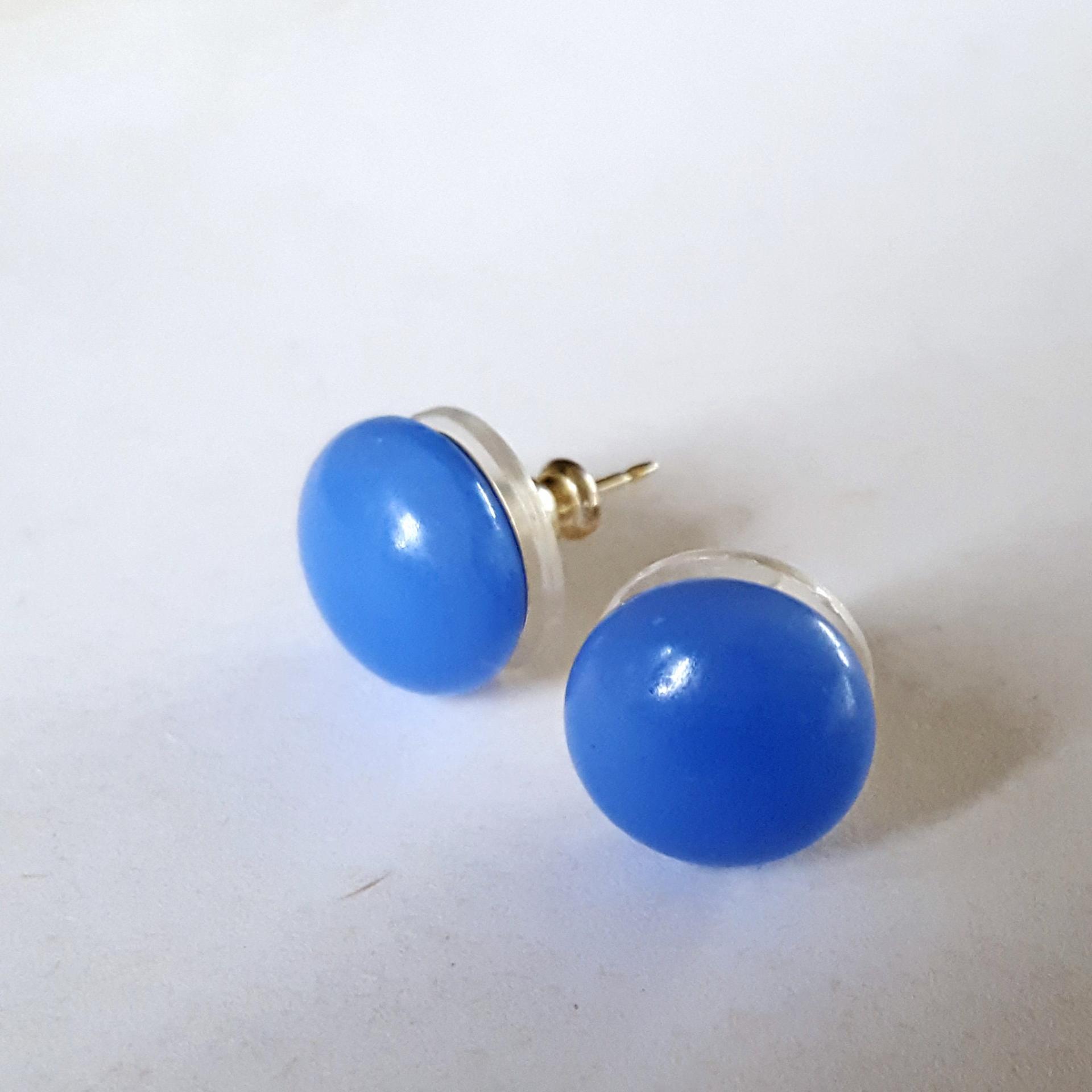 Azure Blue Stud Earrings, Sterling Silver Posts, Fused Glass