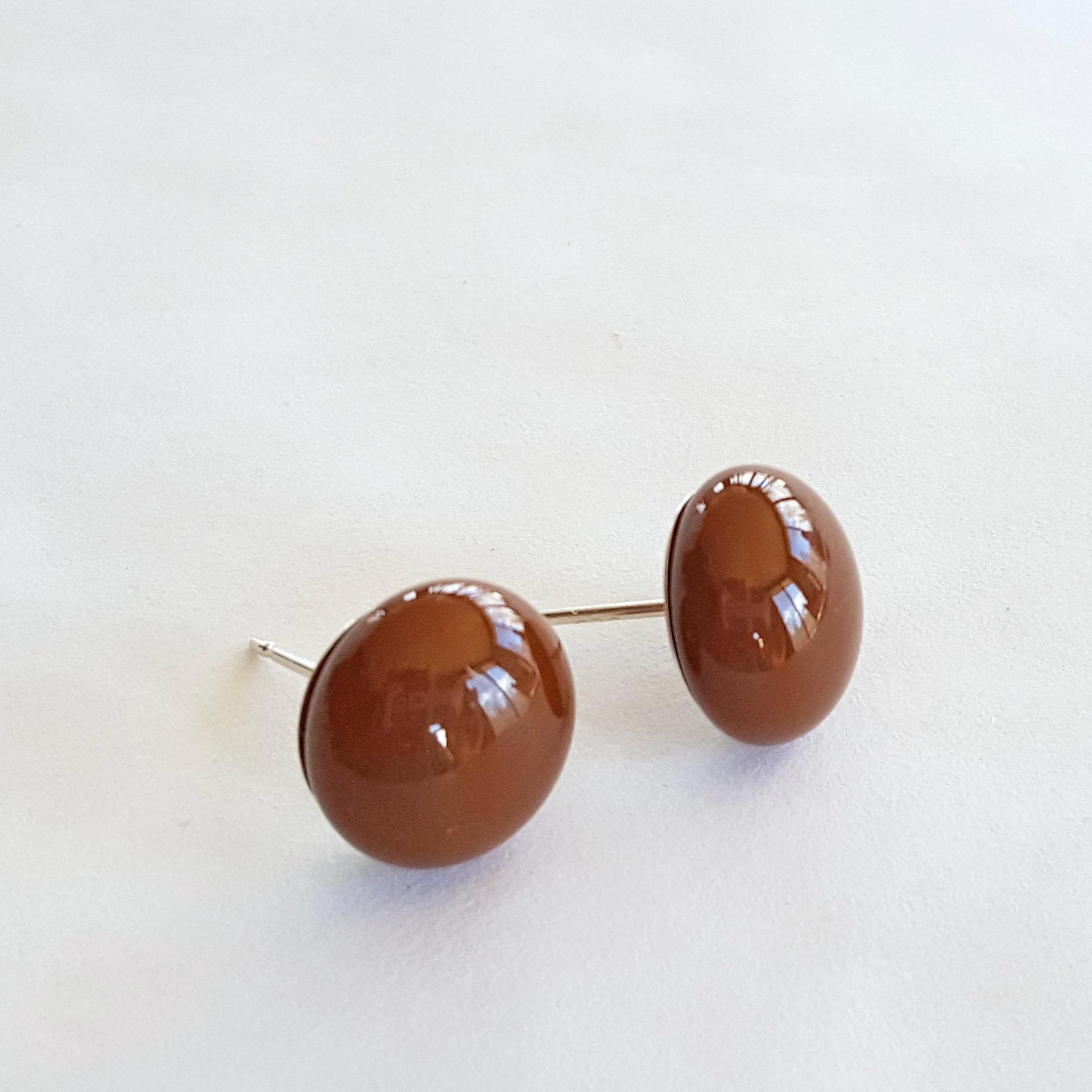 Brown Stud Earrings, Sterling Silver Posts, Fused Glass