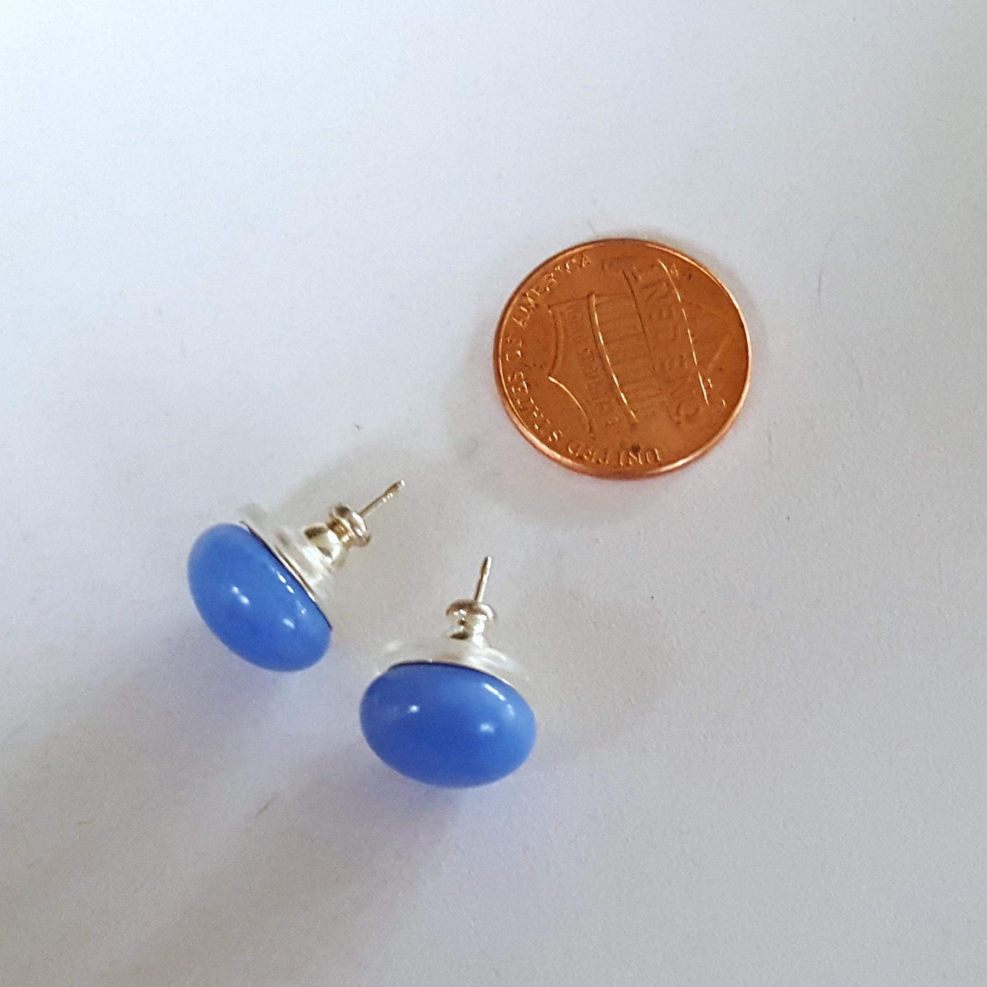 Azure Blue Stud Earrings, Sterling Silver Posts, Fused Glass