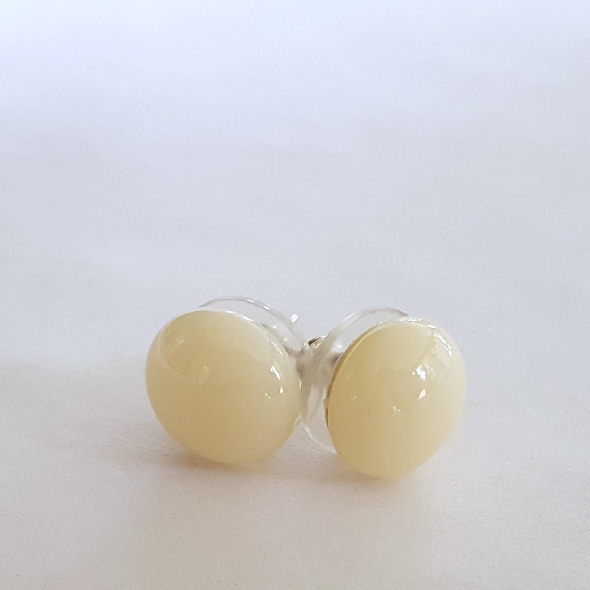 Ivory Stud Earrings, Sterling Silver Posts, Fused Glass