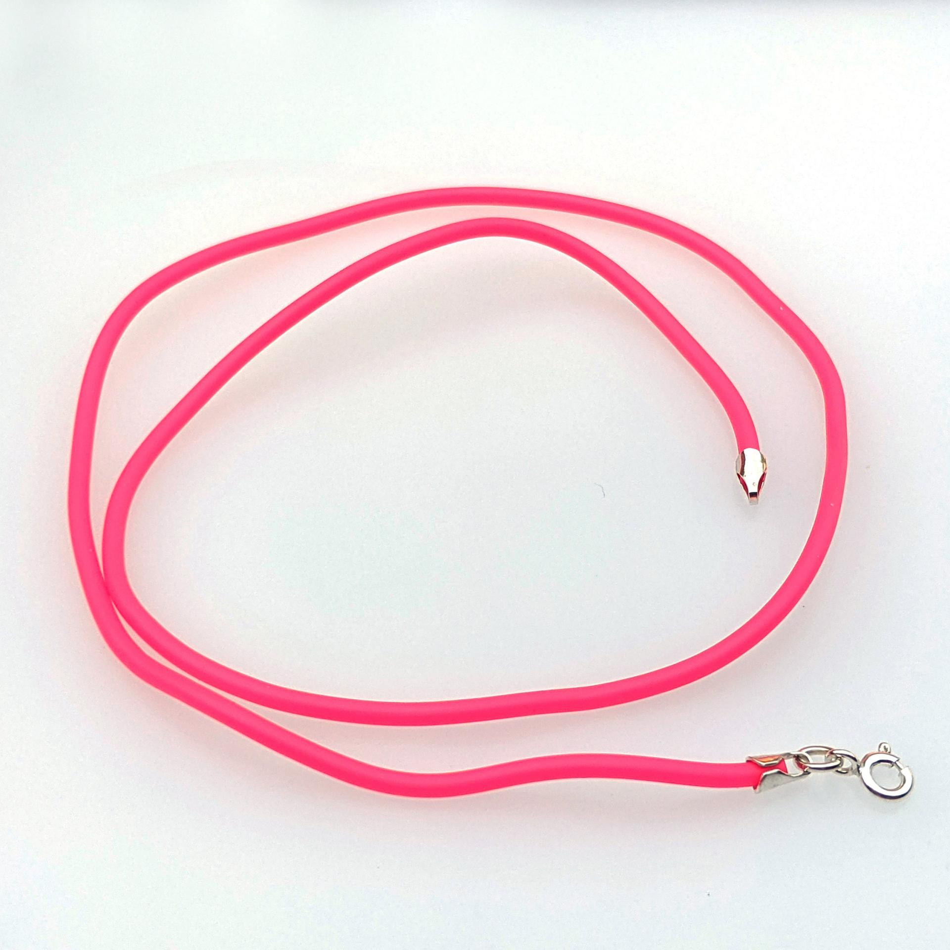 Hot Pink Rubber Cord Necklace, 2mm, Sterling Clasp, Interchangeable, 16", 18", 20", 22", 24"