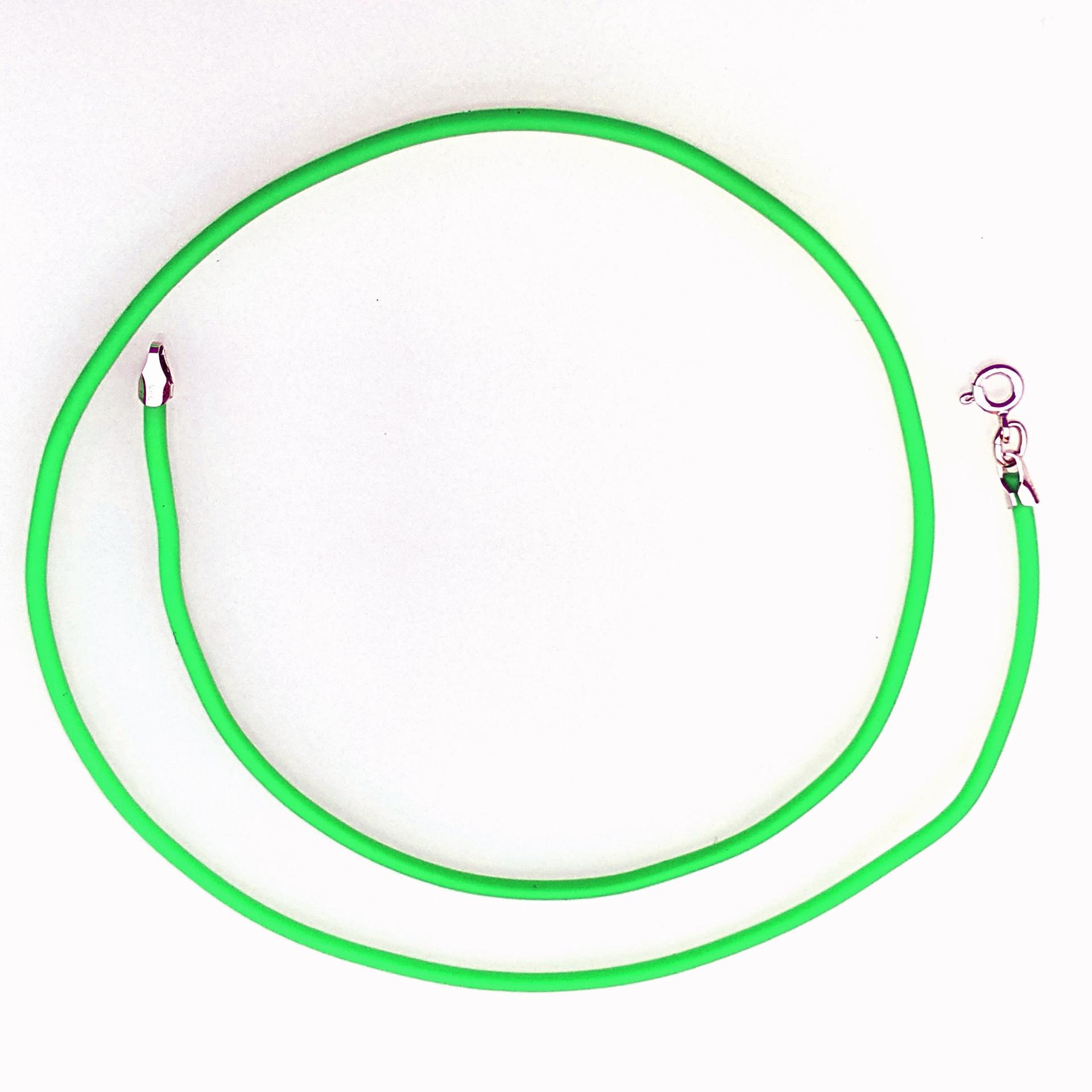 Lime Green Rubber Cord Necklace, 2mm, Sterling Clasp, Interchangeable, 16", 18", 20", 22", 24"