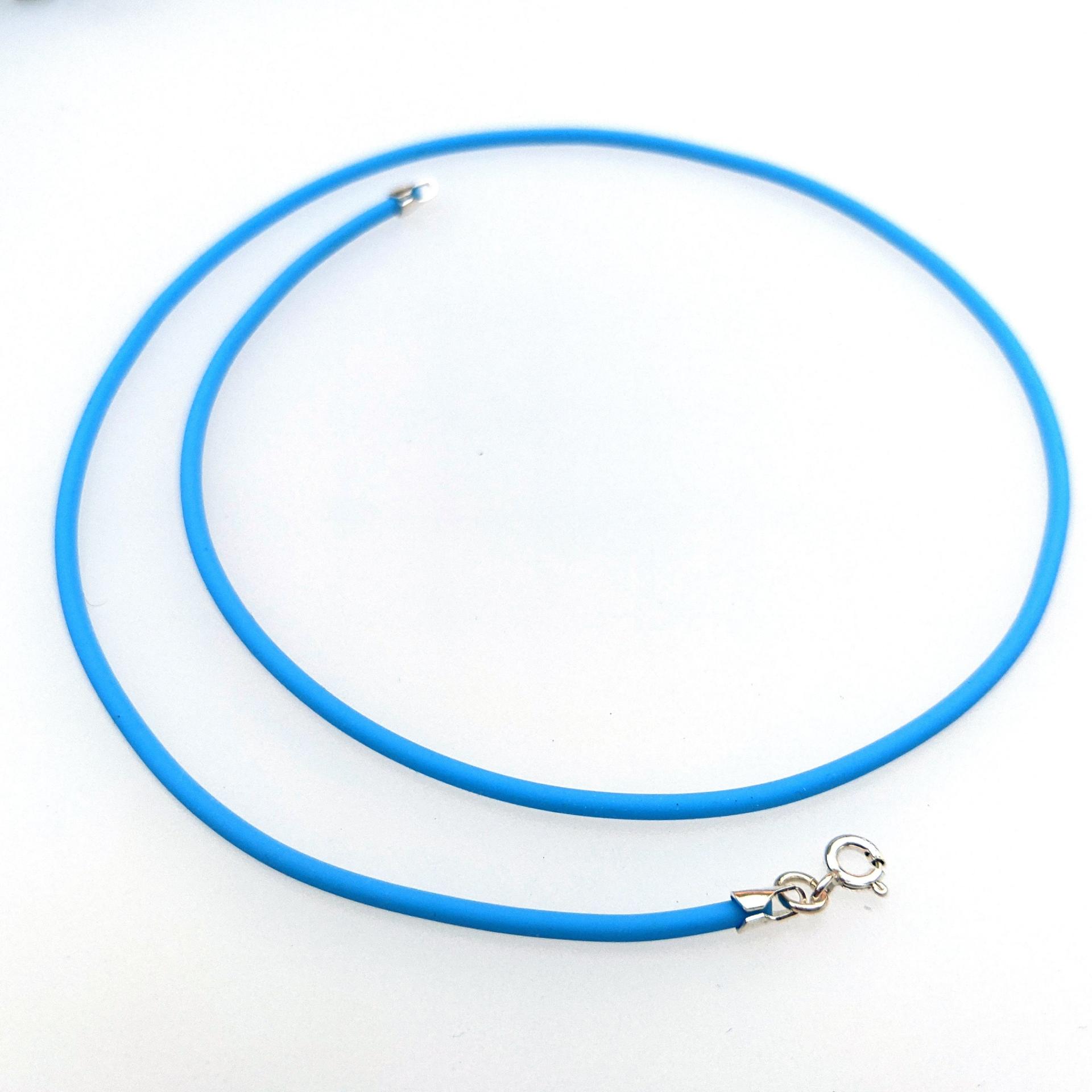 Turquoise Rubber Cord Necklace, 2mm, Sterling Clasp, Interchangeable, 16", 18", 20", 22", 24"