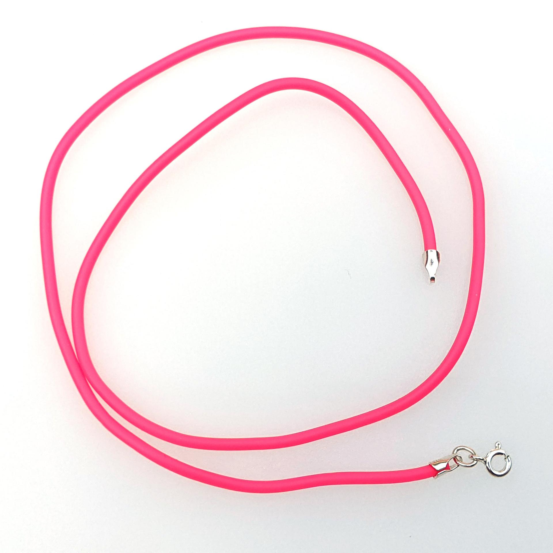 Hot Pink Rubber Cord Necklace, 2mm, Sterling Clasp, Interchangeable, 16", 18", 20", 22", 24"