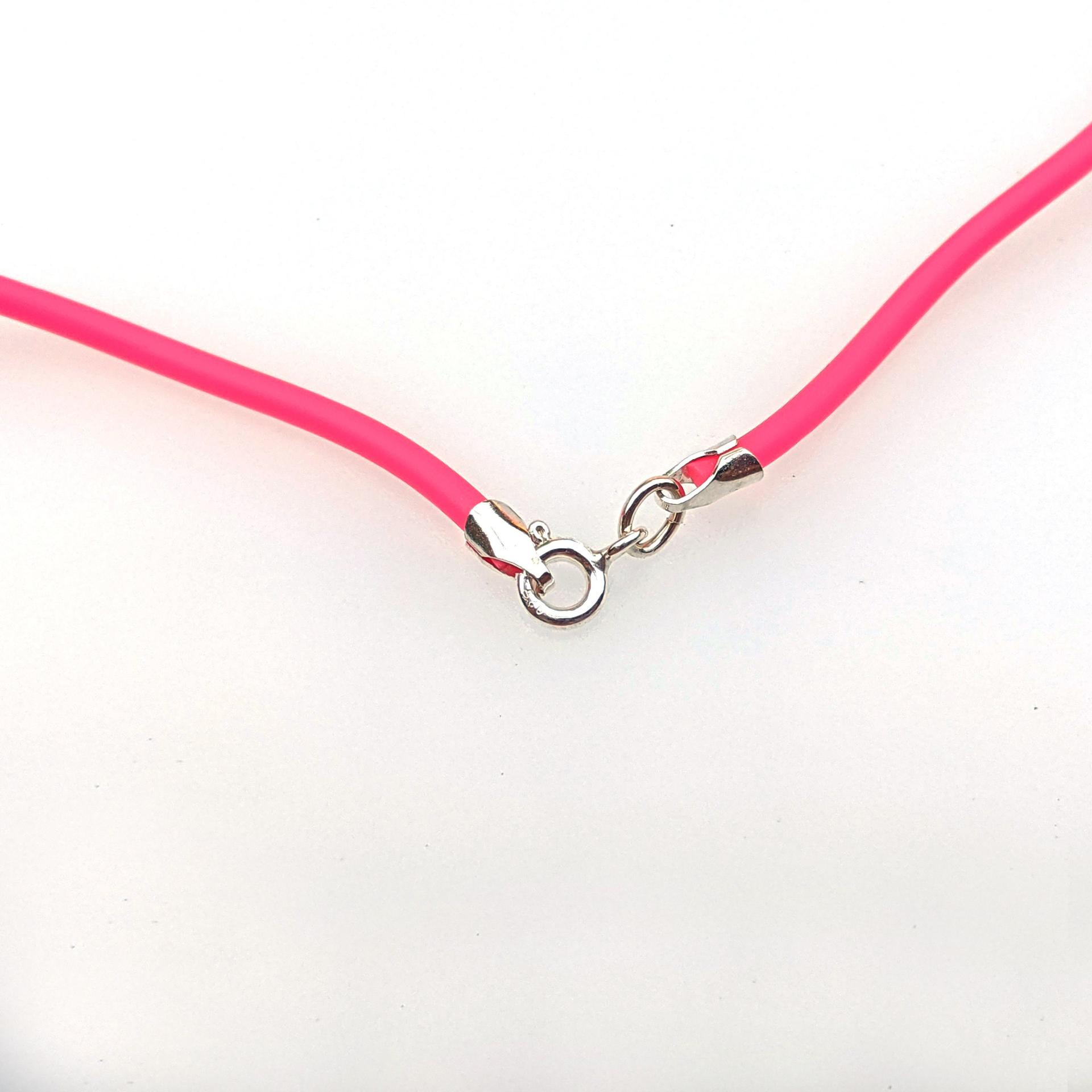 Hot Pink Rubber Cord Necklace, 2mm, Sterling Clasp, Interchangeable, 16", 18", 20", 22", 24"