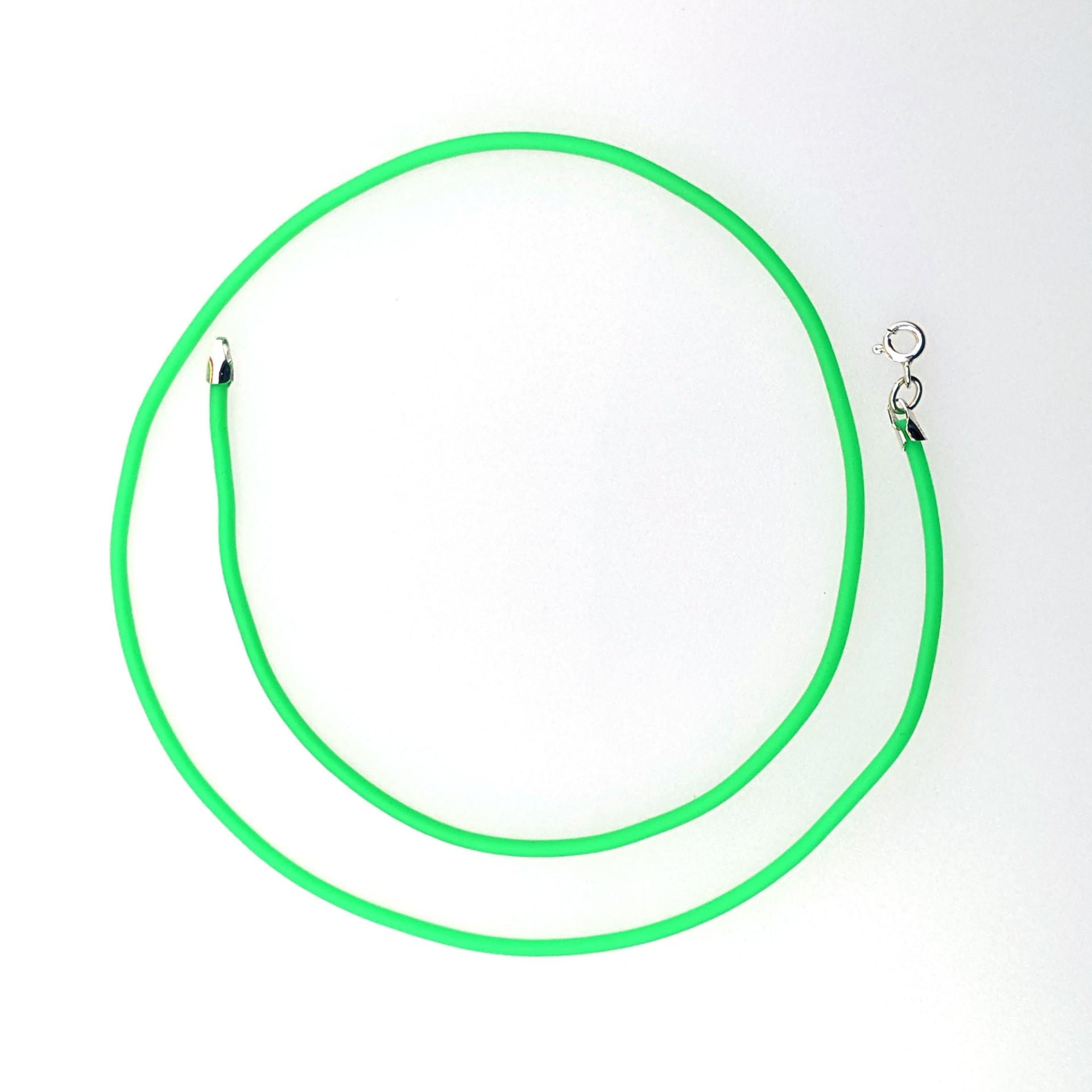 Lime Green Rubber Cord Necklace, 2mm, Sterling Clasp, Interchangeable, 16", 18", 20", 22", 24"