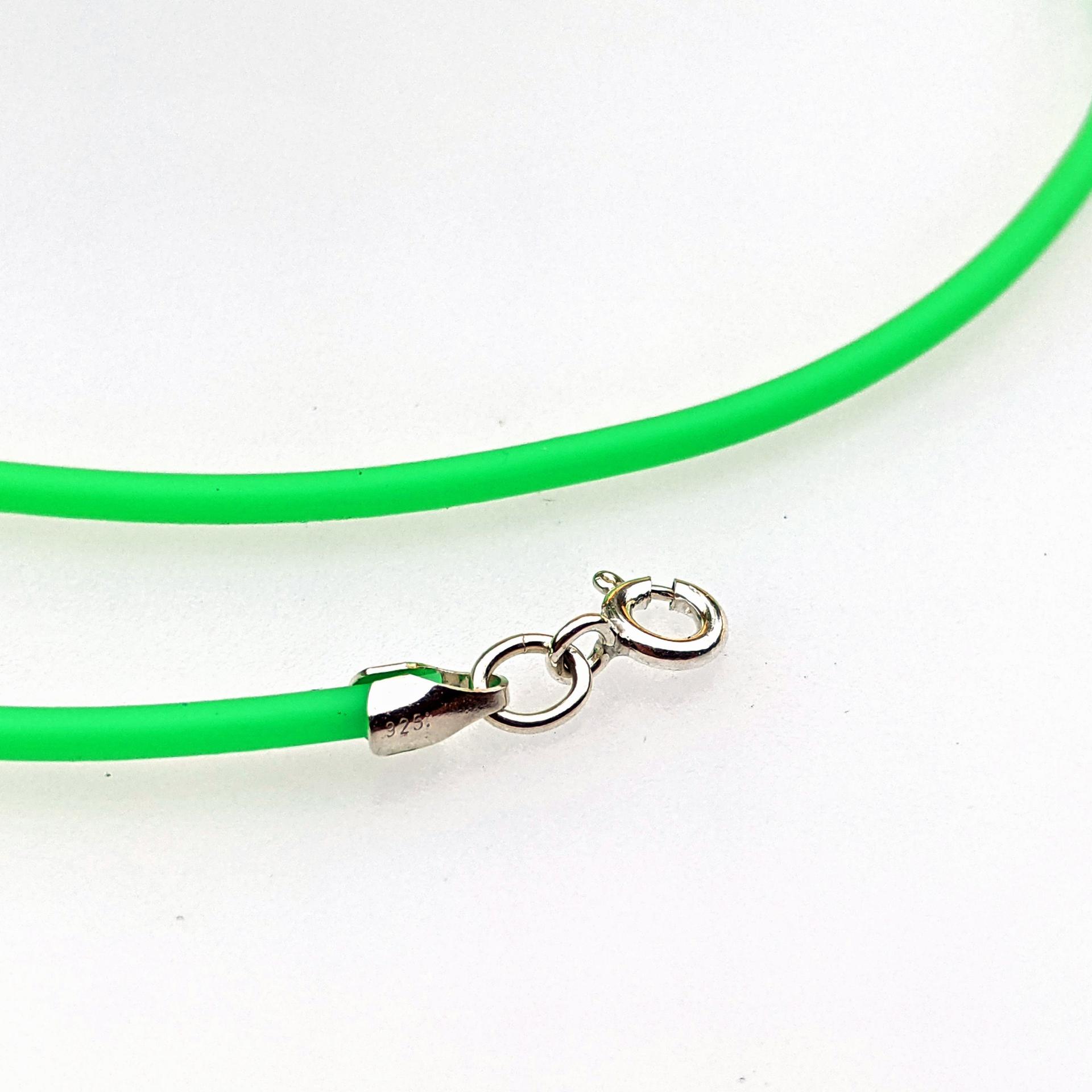 Lime Green Rubber Cord Necklace, 2mm, Sterling Clasp, Interchangeable, 16", 18", 20", 22", 24"