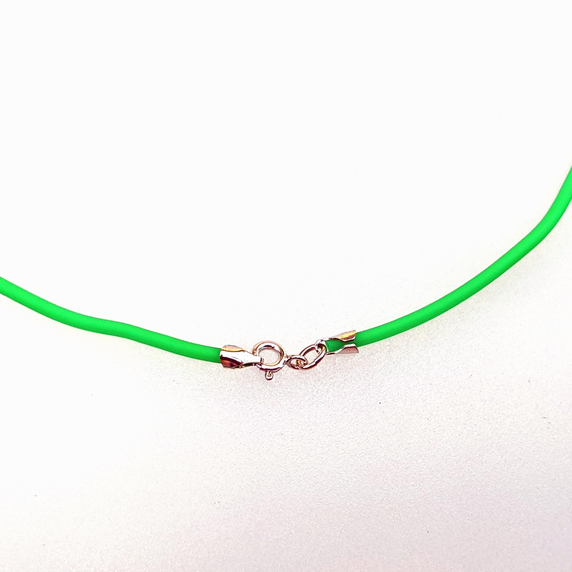 Lime Green Rubber Cord Necklace, 2mm, Sterling Clasp, Interchangeable, 16", 18", 20", 22", 24"