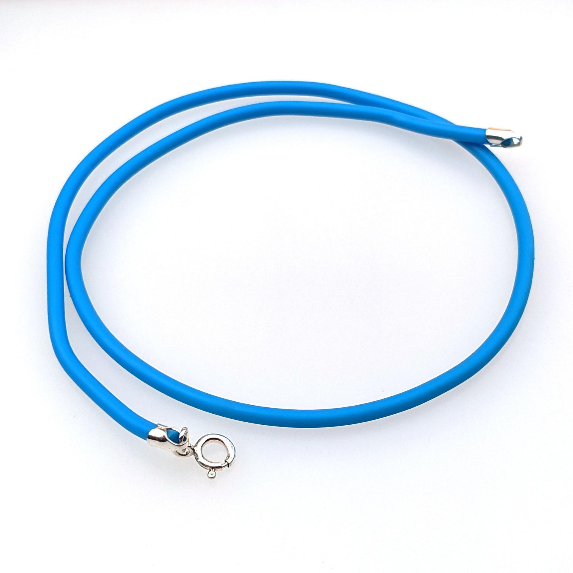 Turquoise Rubber Cord Necklace, 3mm, Interchangeable, Sterling Silver Clasp, 16", 18", 20", 22", 24"