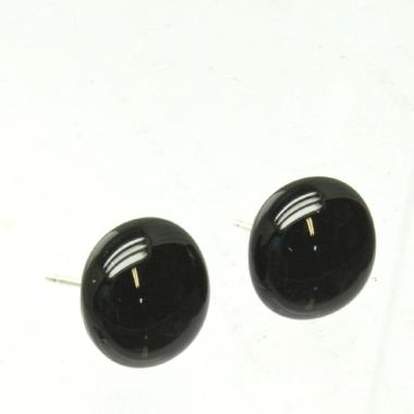 Black Stud Earrings, Sterling Silver Posts, Fused Glass 