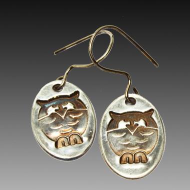 Owl Earrings, Fine Silver, Sterling Silver Ear Wires