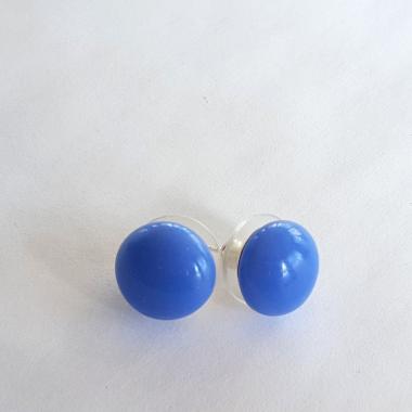 Azure Blue Stud Earrings, Sterling Silver Posts, Fused Glass